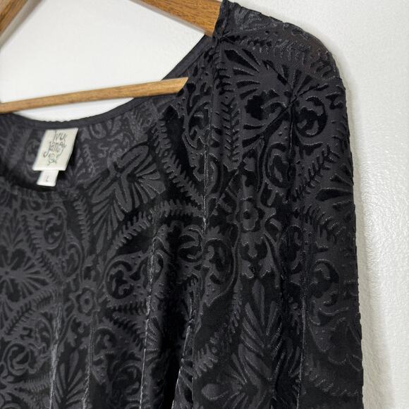 Ivy Jane Shirt Womens Large Black Velvet Burnout Lace Tunic Boho Made USA - Picture 2 of 9